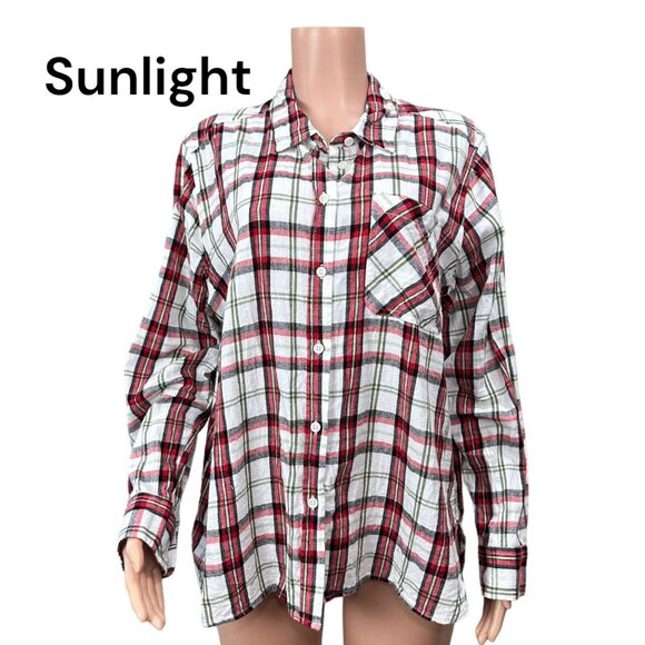 Time And Tru Women Flannel Red-White Button Down Shirt SZ XXL (20) - Picture 1 of 12